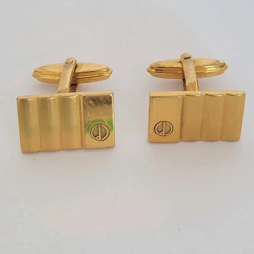 Dunhill D Cufflinks Gold Tone Logo Rectangle Logo Retro Stripped Designer Classi